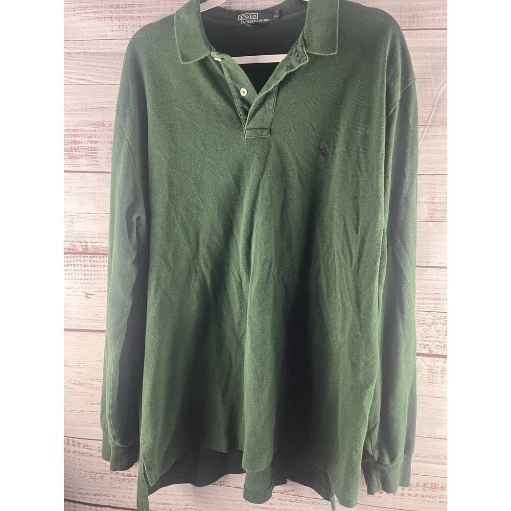 Polo By Ralph Lauren Shirt Men’s XL Long Sleeve Purple Horse Polo Green